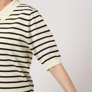 襟付き 5分袖 プルオーバー ニット