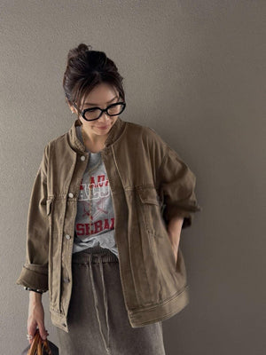 ノーカラーウォッシュブルゾン