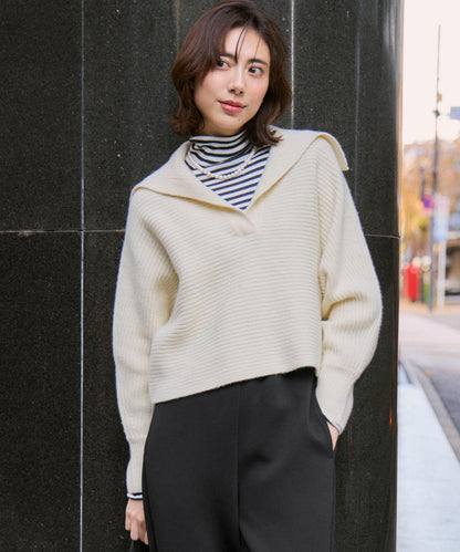 ウールカシミヤチャンキー クロップド スキッパーニット