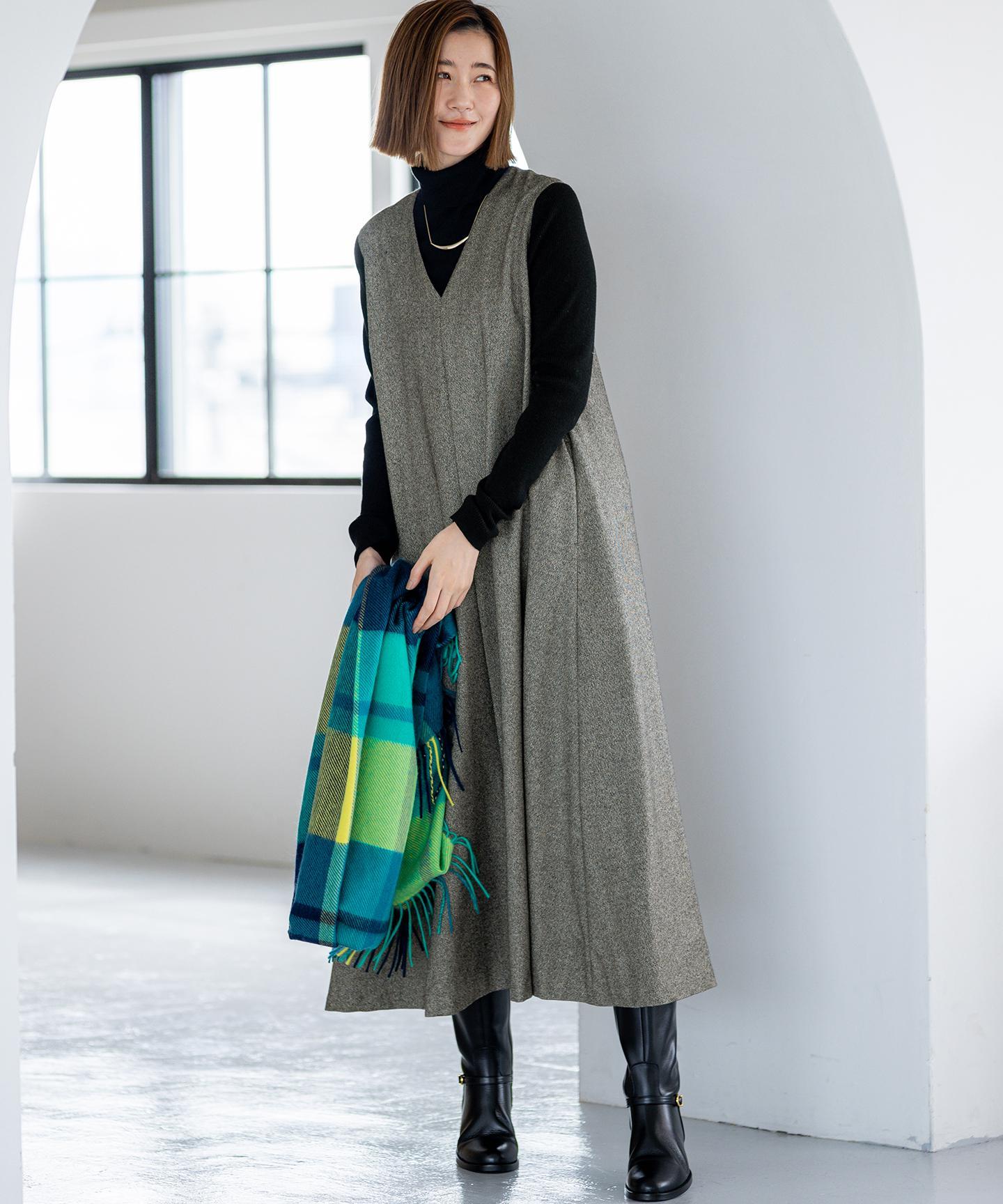 ウーステッドウール リブタートル ニット