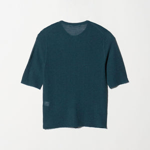 ウールナイロン クルーネックハーフスリーブカーディガン