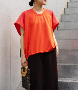 異素材切り替えドロストラグランカットソー