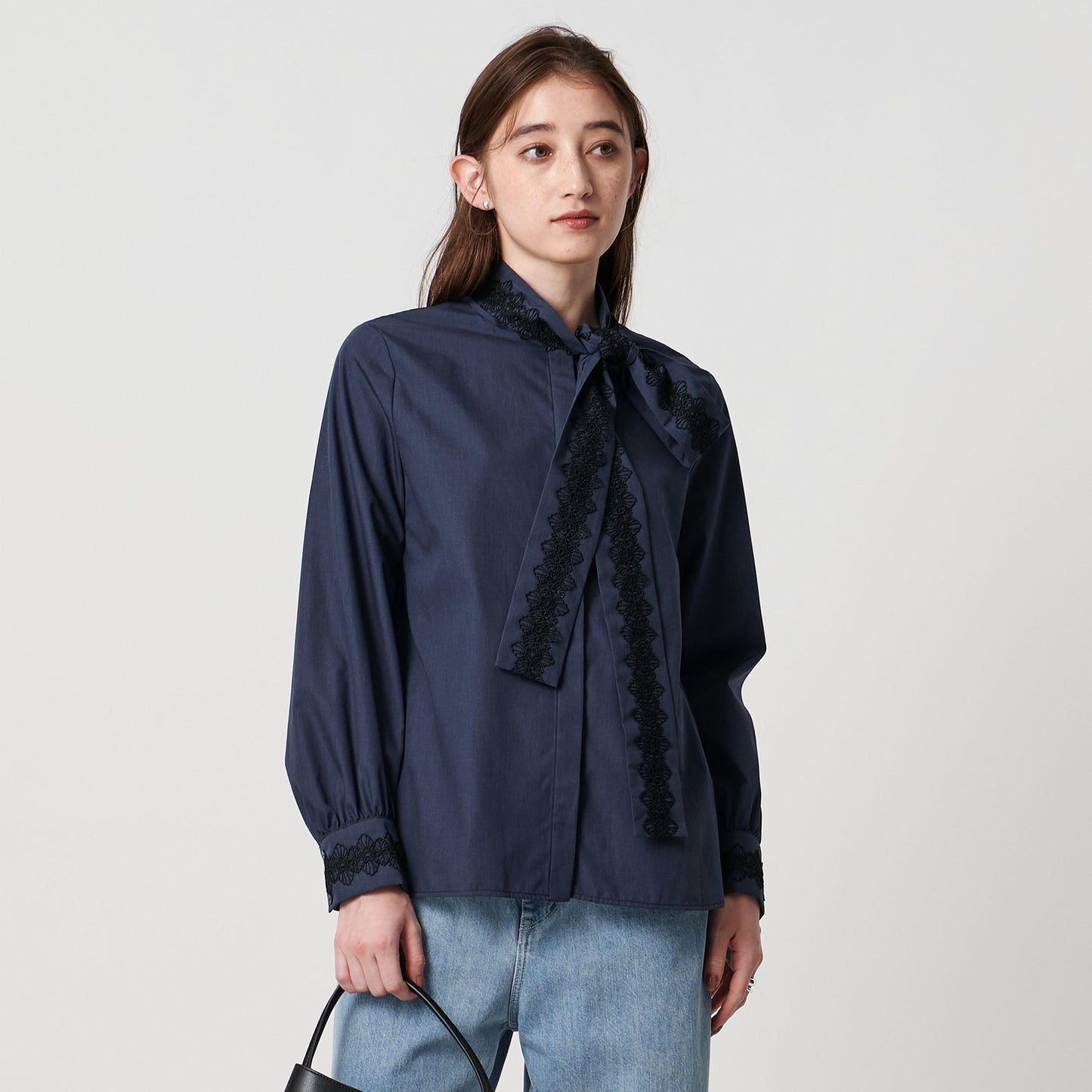 レース コンビ ボウタイ リボン ブラウス ‐ウォッシャブル‐