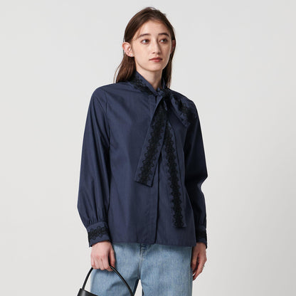 レース コンビ ボウタイ リボン ブラウス ‐ウォッシャブル‐