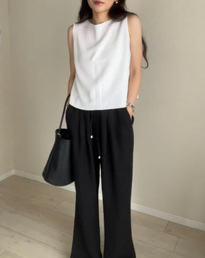 リネンブレンド ストレートイージーパンツ