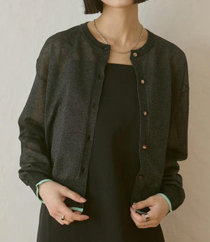 バイカラーシアーニットカーディガン