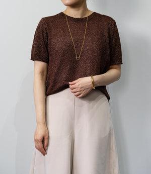 ラメニットハーフスリーブトップス