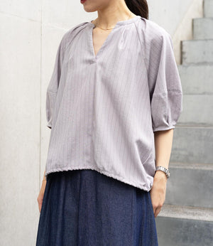 ストライプスキッパーパフブラウス