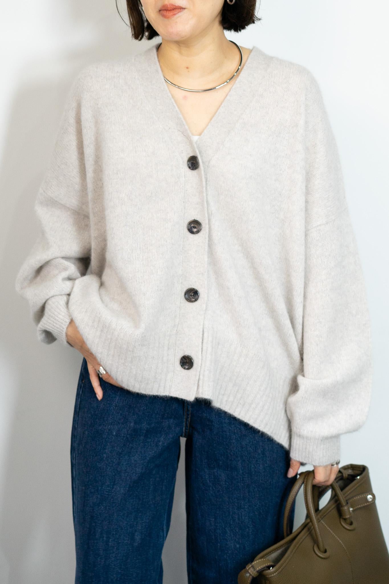 FOX混Vネックボクシーカーディガン