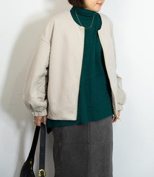 キルティング切替ノーカラーコート