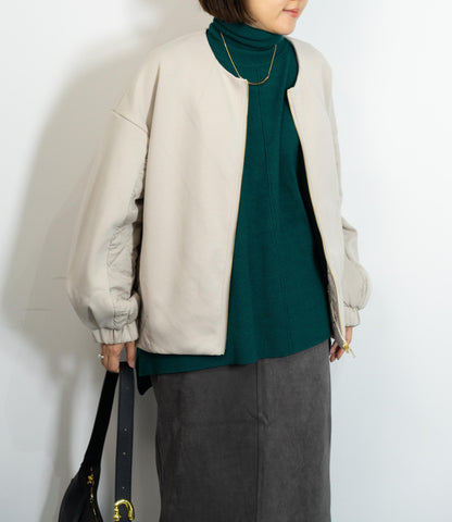 キルティング切替ノーカラーコート