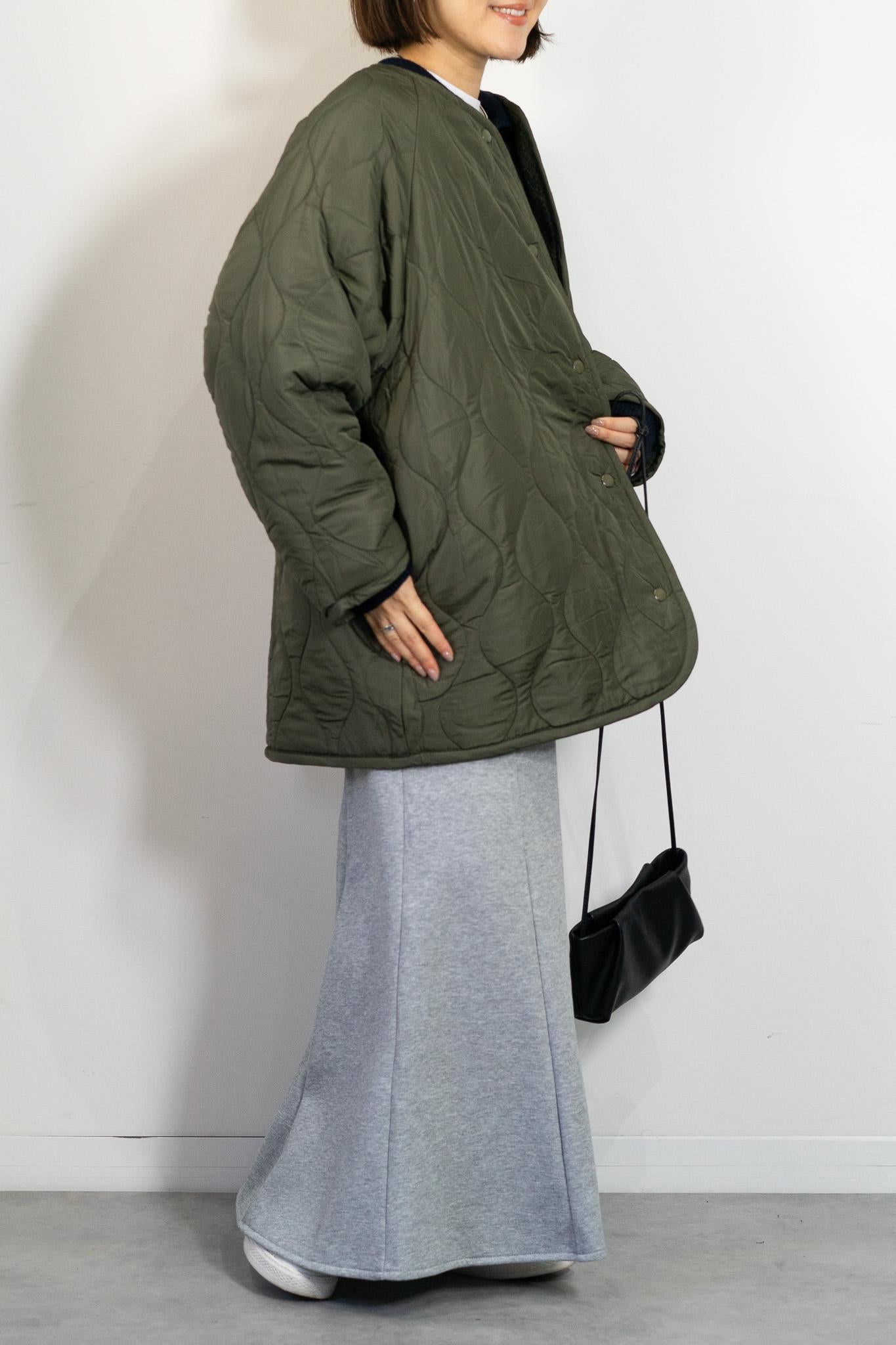 リバーシブルボアキルティングノーカラーアウター