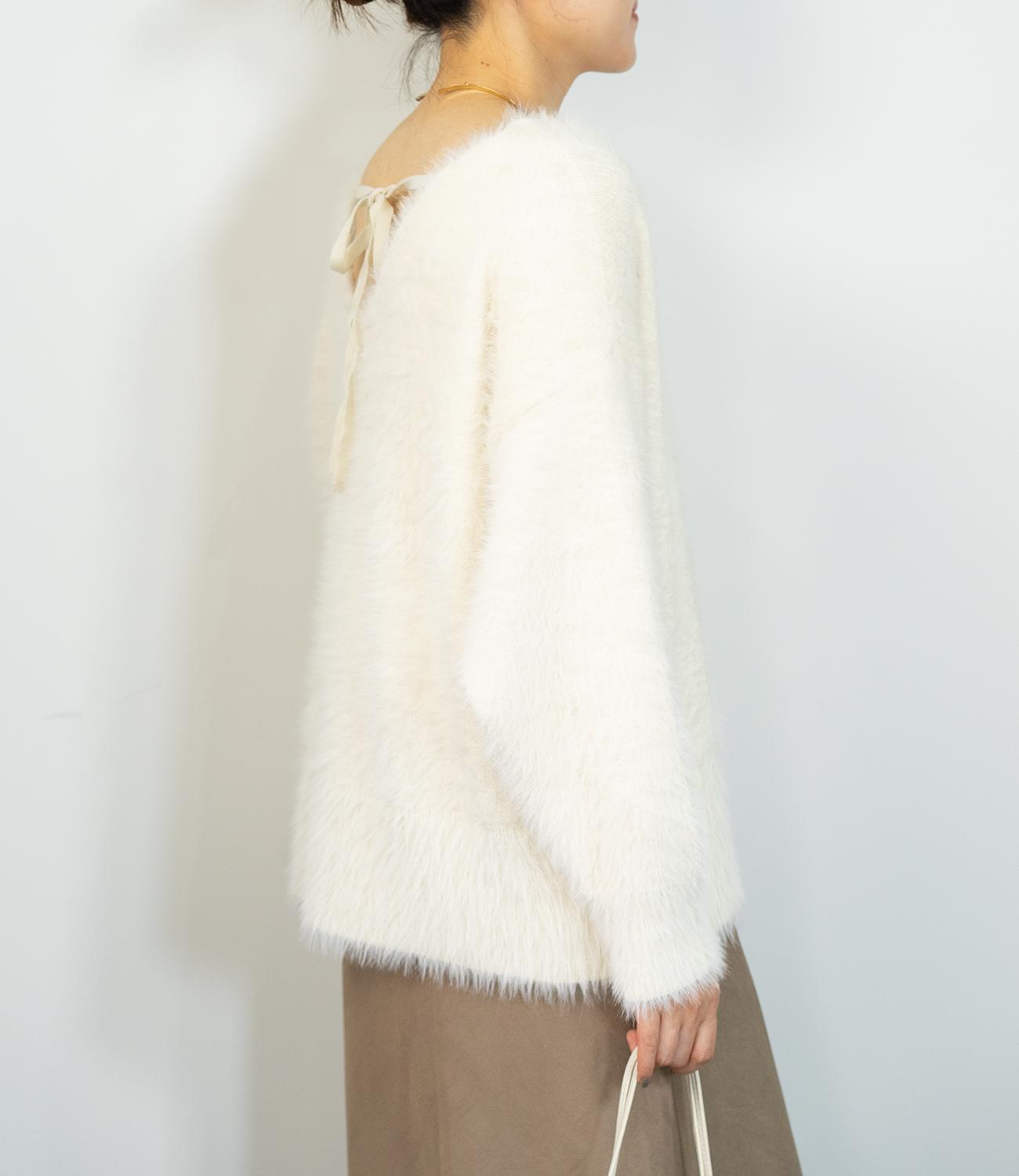 バックリボンVネックニット