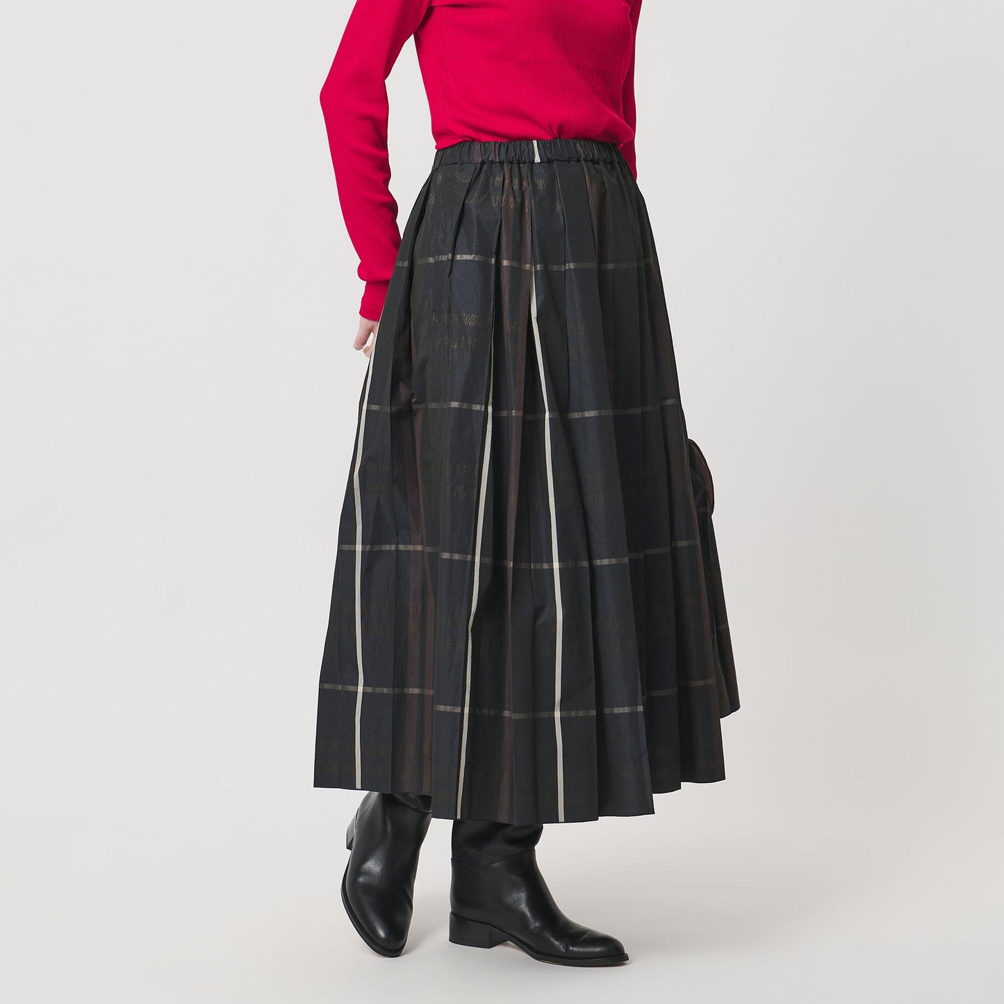 チェック タフタ プリーツスカート