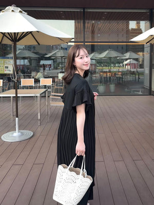 フリルシャーリング切り替えワンピース