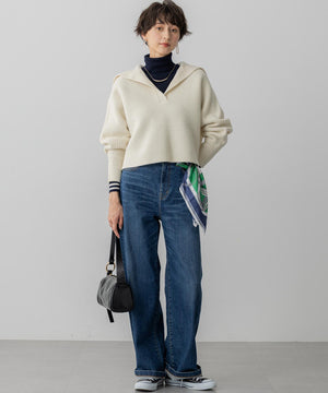 ウールカシミヤチャンキー クロップド スキッパーニット