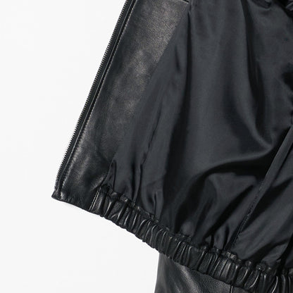 シープレザー ノーカラージップブルゾン