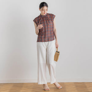 【WEB限定】カットジャガードチェックプリントブラウス