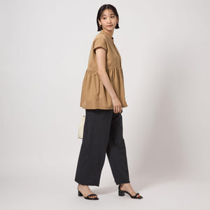 スタンドネック ペプラム フレンチスリーブ ブラウス