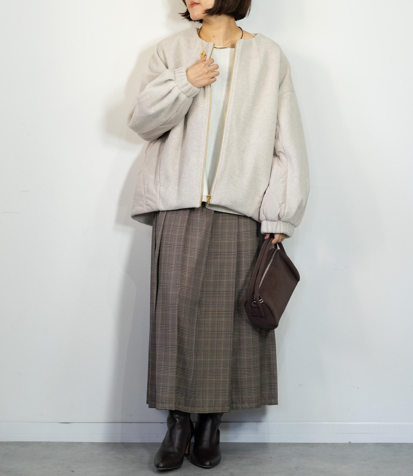 メランジ切替ノーカラーコート