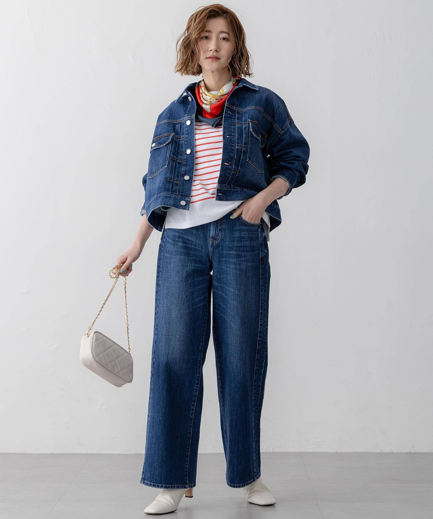 デニム ライン ワイドパンツ