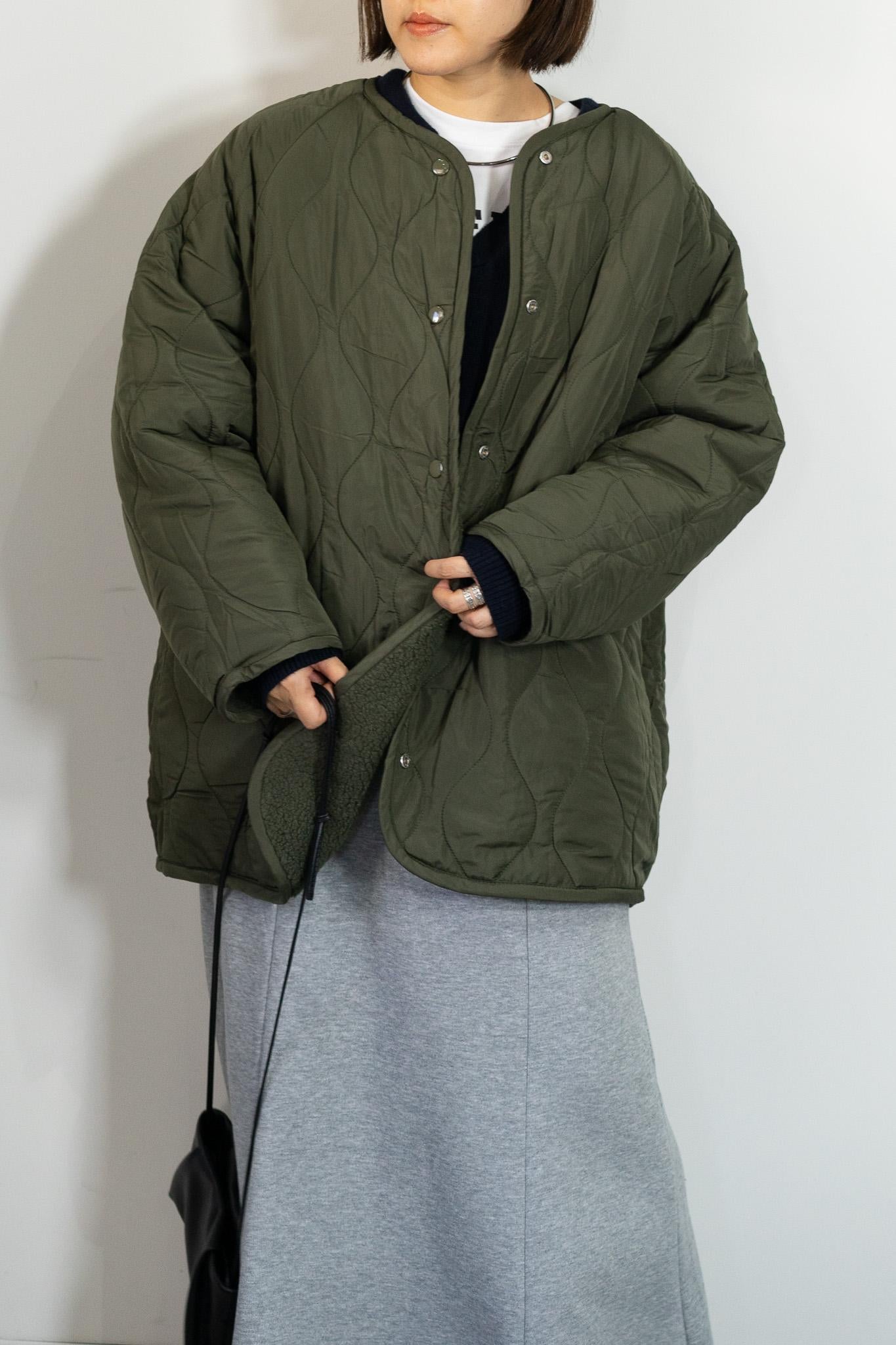 リバーシブルボアキルティングノーカラーアウター