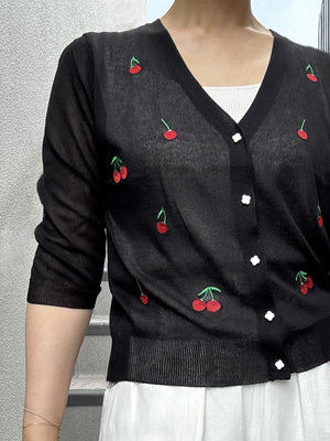 チェリー 刺繍ニットカーディガン