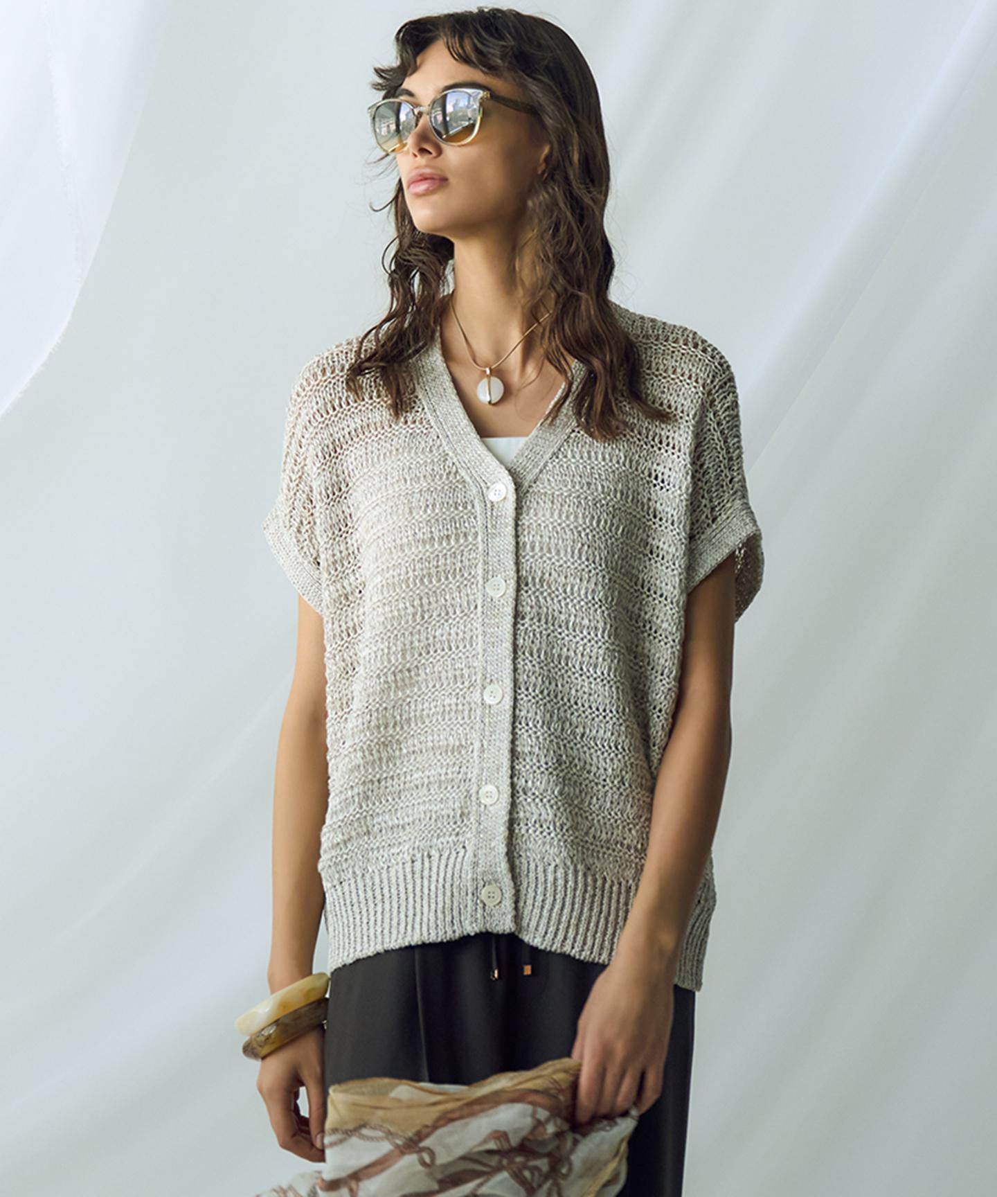 テープミックススカシ ドルマン ニットベスト