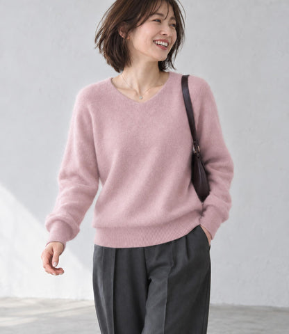 ウールカシミアホールガーメントVネックニット