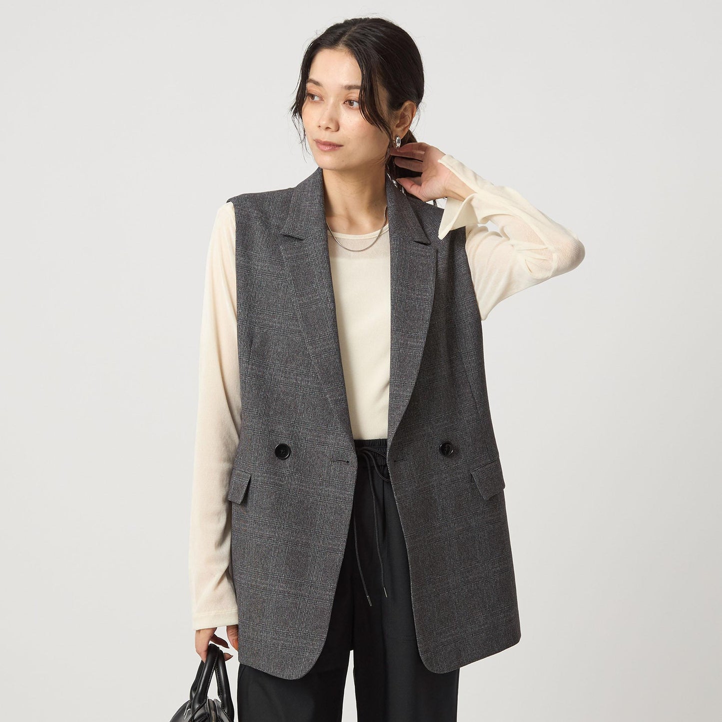 ツイードライク ジレ マシンウォッシャブル 帯電防止