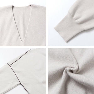 バイカラーシャープVネックニット