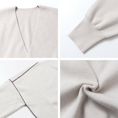 バイカラーシャープVネックニット