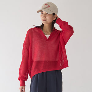 メッシュ スキッパー ニット プルオーバー -ウォッシャブル-