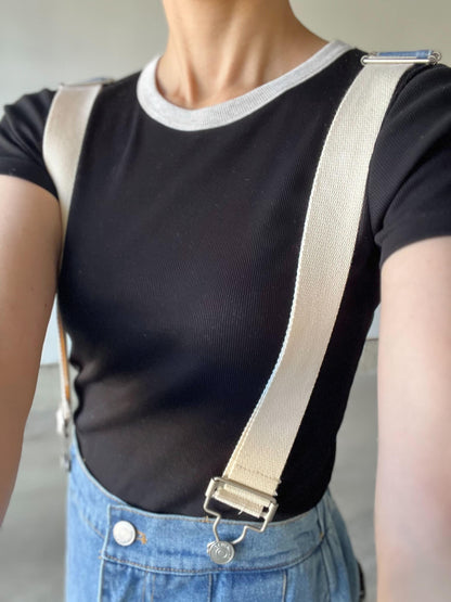 サスペンダーワイドデニムパンツ