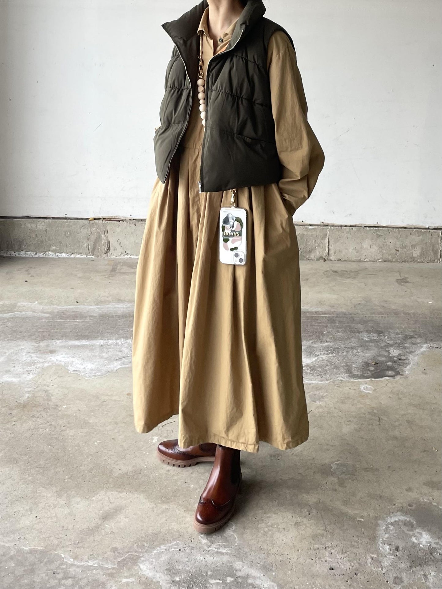 キャメルcottonシャツワンピース