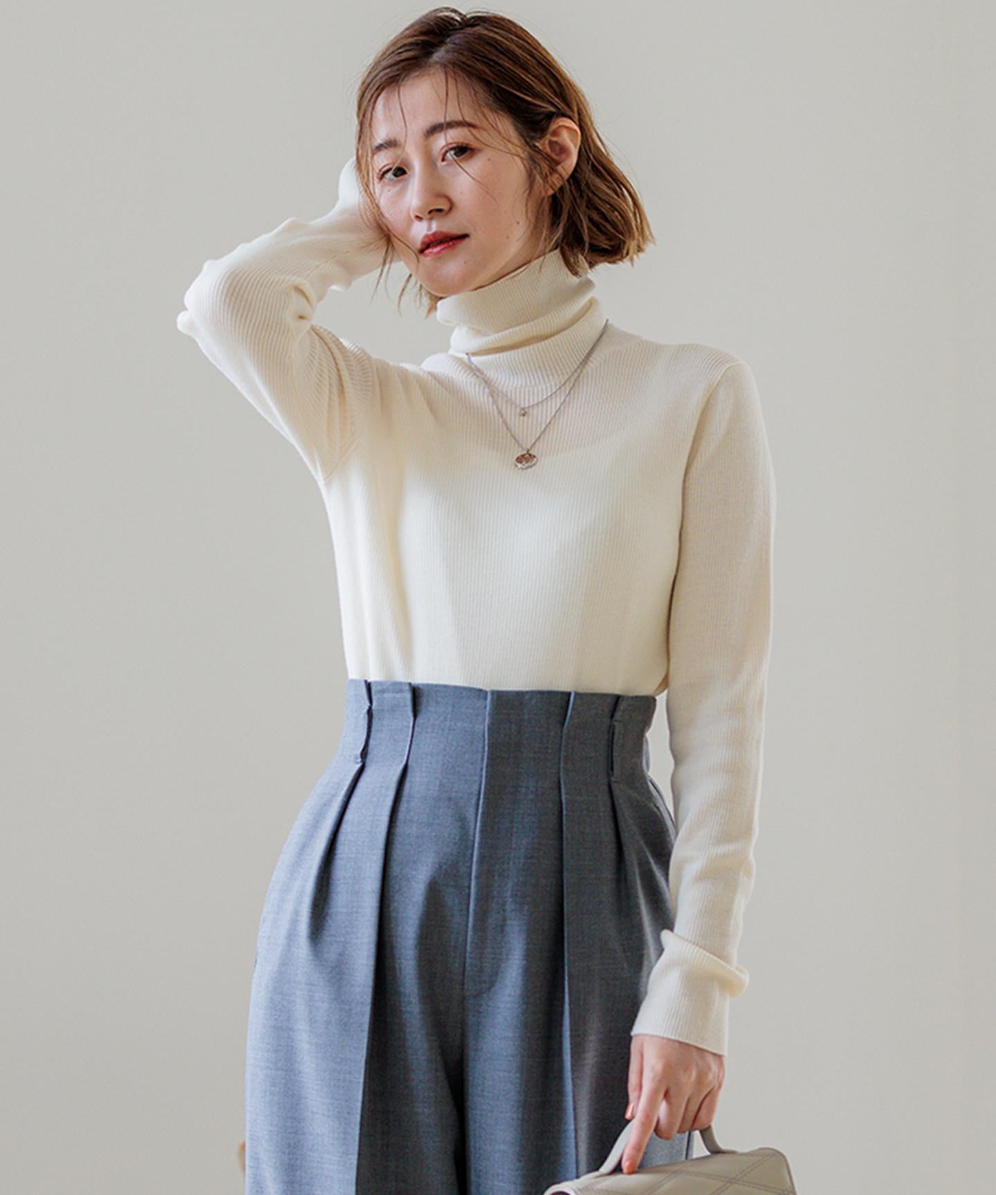 ウーステッドウール リブタートルネック ニット