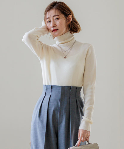 ウーステッドウール リブタートルネック ニット