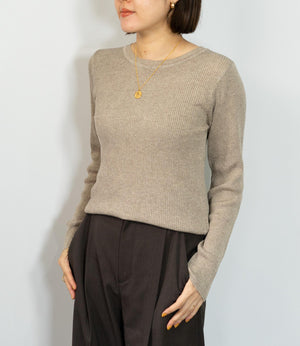 ラメリブクルーネックスリムニット