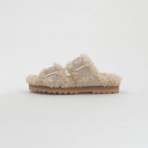 ダブルベルト フェイクファー サンダル