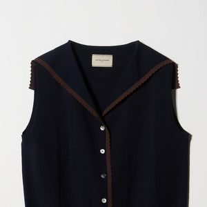 スカラップ セーラー ノースリーブ ニット ウォッシャブル