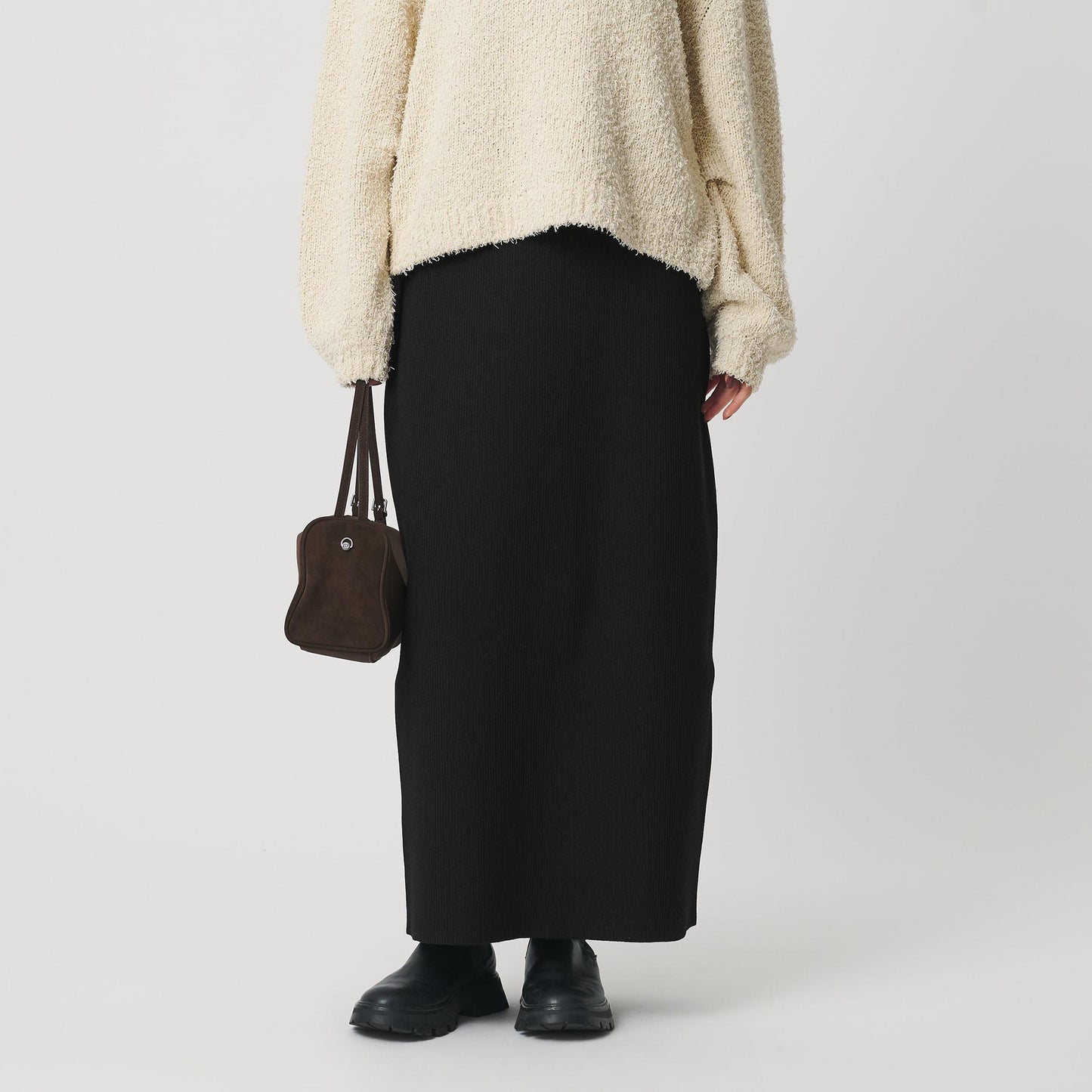 【WEB限定 Wardrobe DAILY MINIMAL】ポリエステルコットン リブニットタイトスカート ウォッシャブル