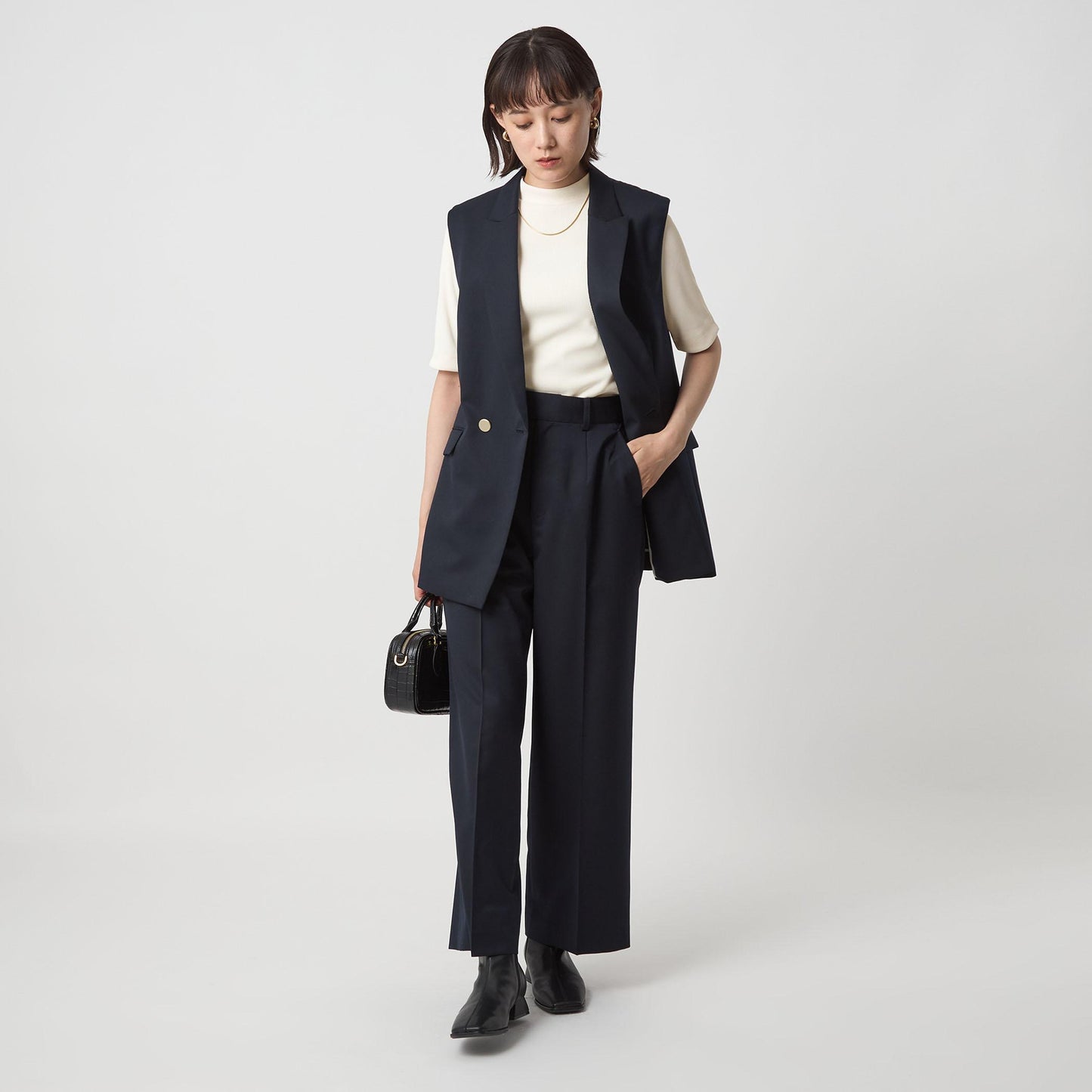 ニットライク モックネック カットソー