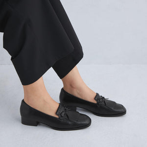 キルトリボン スリッポン シューズ / ローファー（3cmヒール）-撥水-