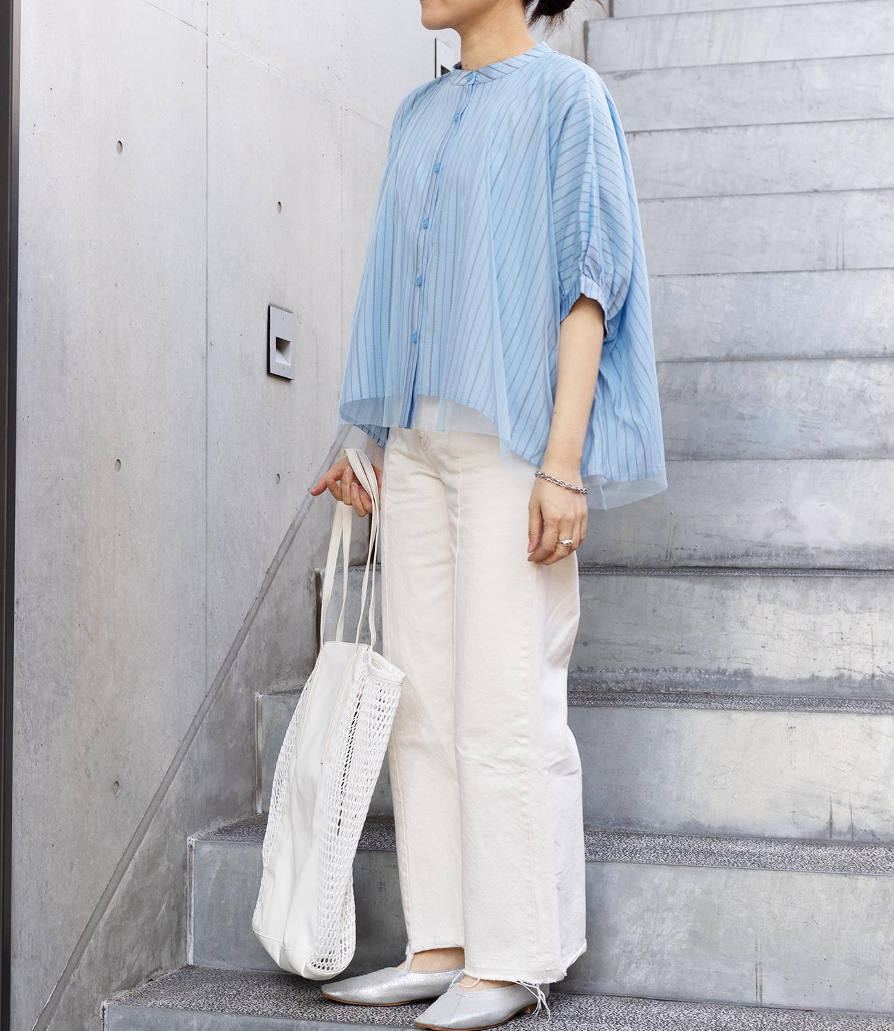 チュールレイヤードドレープブラウス