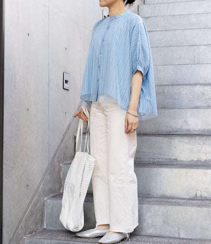 チュールレイヤードドレープブラウス