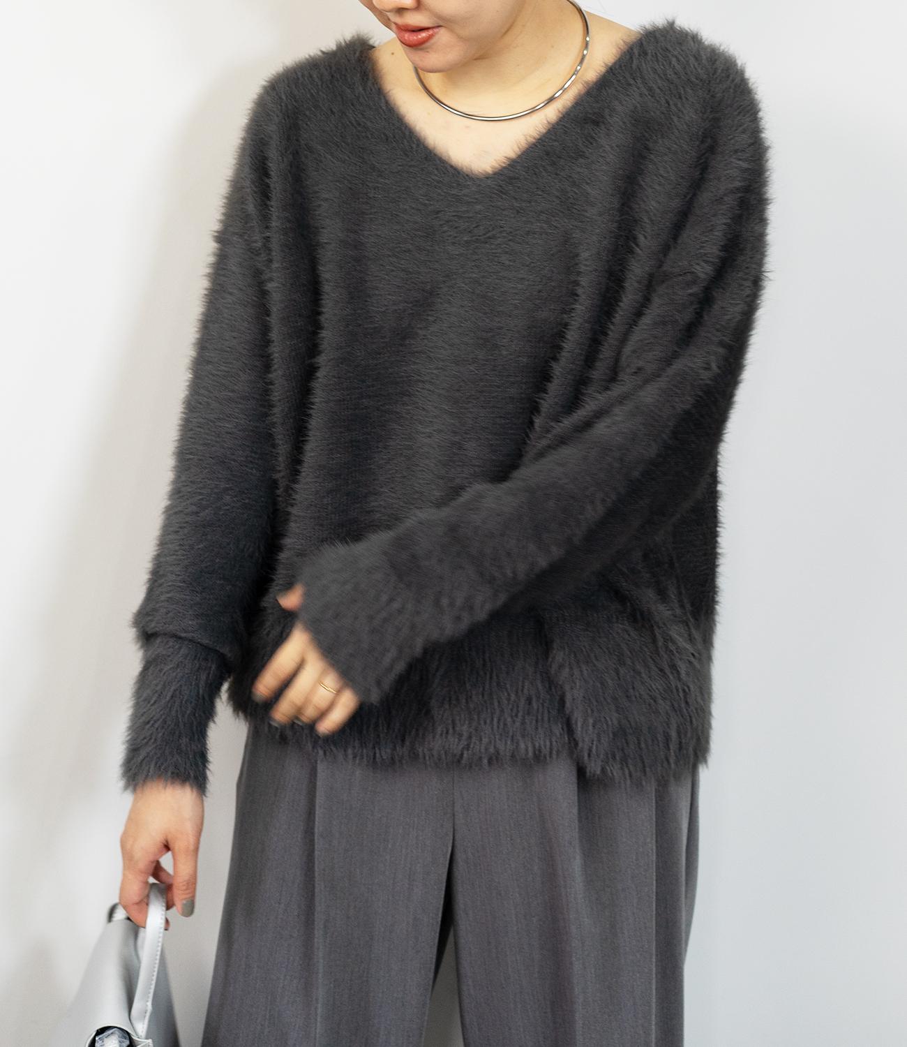 バックリボンVネックニット