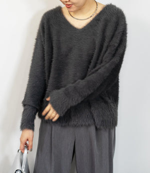 バックリボンVネックニット