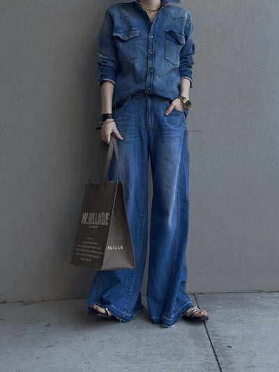 カットアウトヘムワイドデニム