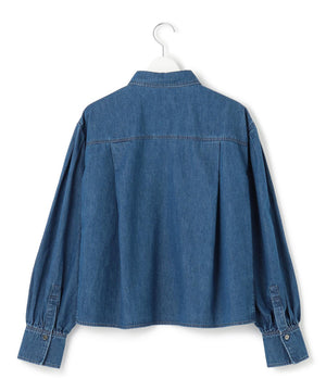 ライトダンガリー クロップド ボリュームスリーブ シャツ