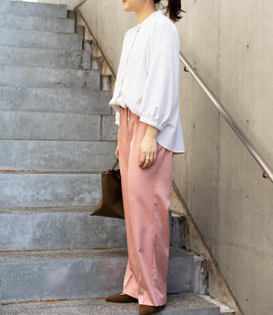 ストライプギャザースリーブブラウス